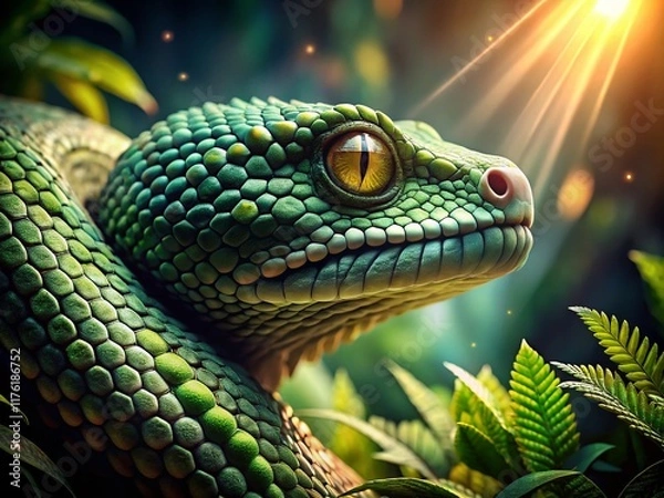 Fototapeta Close-up of a Striking Serpente, High Depth of Field