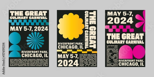 Fototapeta Event poster set with minimalist maximalist style, Promo  and sale flyer design for social media. Colorful poster collection for print. Trendy poster design for print and promotion