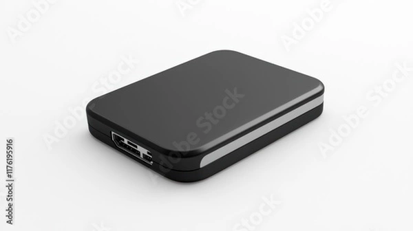 Fototapeta A sleek black external hard drive for data storage and transfer.