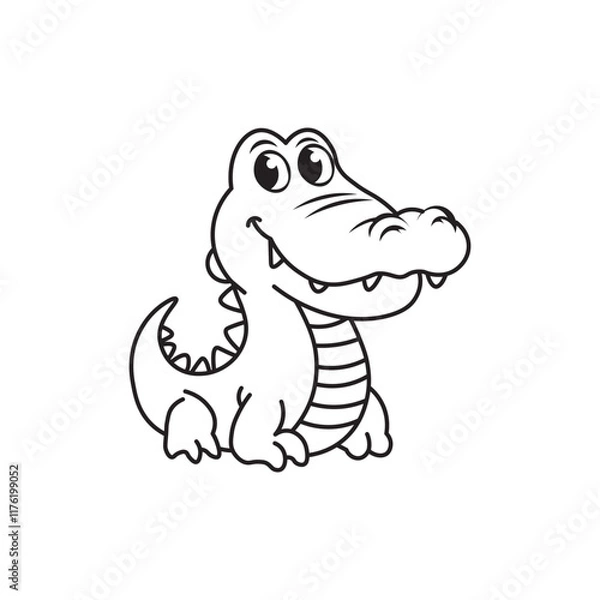 Obraz illustration of Black And White Coloring Book With Bold Lines, Cute Animal Alligator