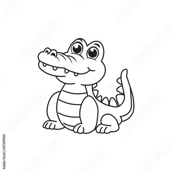Obraz illustration of Black And White Coloring Book With Bold Lines, Cute Animal Alligator