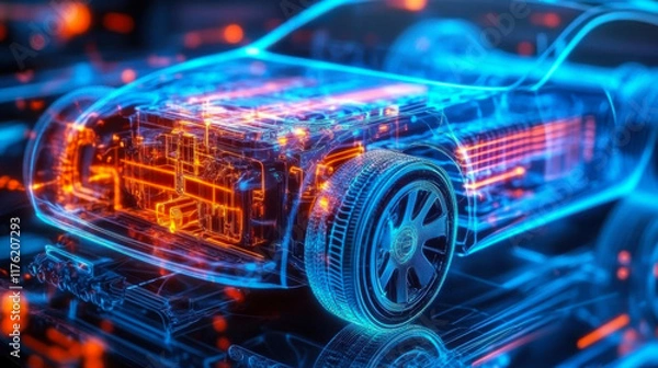 Obraz Dynamic graphic of thermal management in EV batteries.