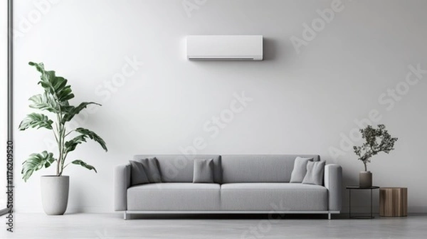 Fototapeta A white wall with a large air conditioner mounted on it