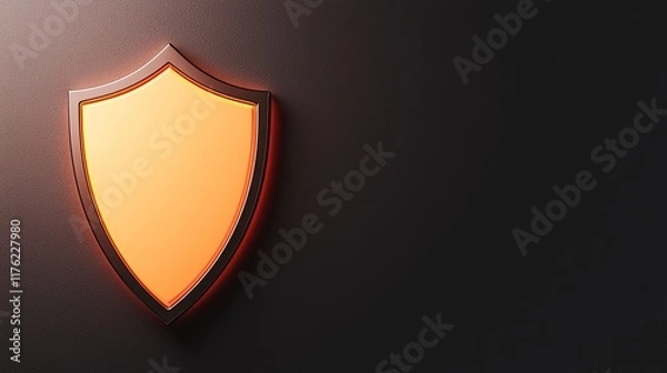 Fototapeta A simple, stylized orange shield emblem against a dark background, symbolizing protection and security.