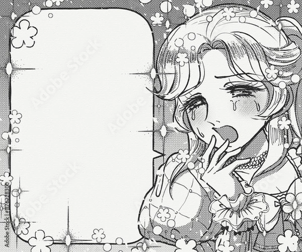 Obraz レトロ漫画調イラストフレーム・感動して涙を流すお姫さまと吹き出し