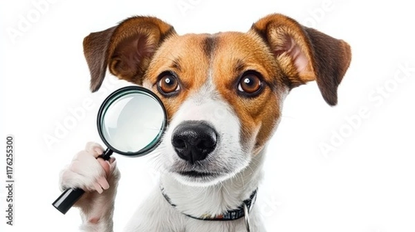Fototapeta searching dog with magnifying glass