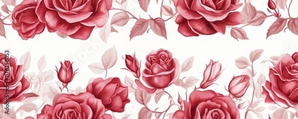 Fototapeta Collection of Red and White Roses background, Watercolor, Seamless Pattern with floral decoration for celebration and romance, Valentine's theme