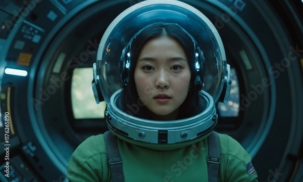 Fototapeta 우주복을 입은 한국소녀 아름답다