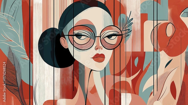Fototapeta Abstract Woman In Oversized Glasses Illustration Geometric