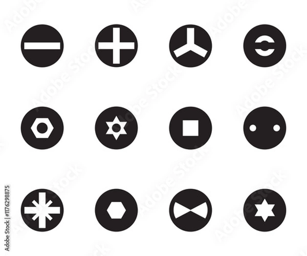 Fototapeta Screw head types icon set screwdriver bit vector collection