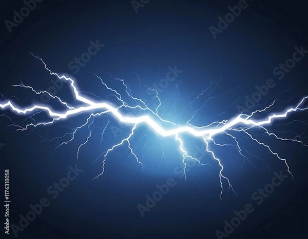 Obraz Bright Lightning Bolt Across Dark Blue Sky