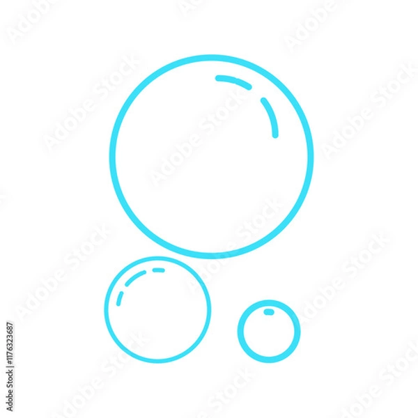 Fototapeta Hand drawn doodle of soap bubbles and foam in the air, Fizzy, soap foam, bath or soda. Icons for water and soda. Flat isolated on white background vector illustration