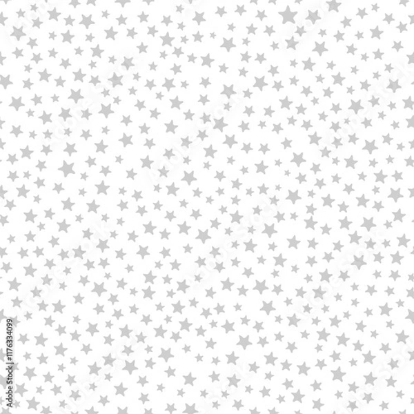 Fototapeta All over seamless repeat pattern with ditsy tiny little light gray stars on white. Versatile trendy ditsy background for baby, kids, Christmas, wrap, packaging and more.