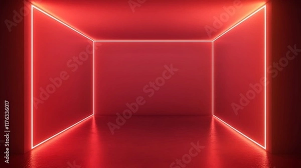 Fototapeta Red Room Illuminated by Neon Lines