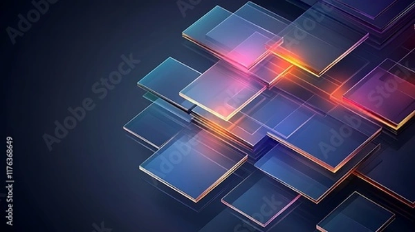 Fototapeta Abstract Glass Squares Illuminated With Warm Light