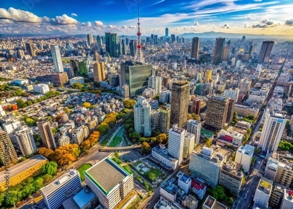 Fototapeta Tokyo Shibuya District Aerial View: Modern Architecture & Cityscape