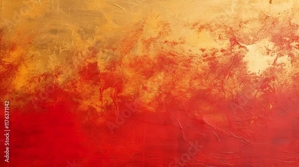 Fototapeta Chinese Abstract gold ink in red paper texture fat paint on surface background Flat lay top view copy space