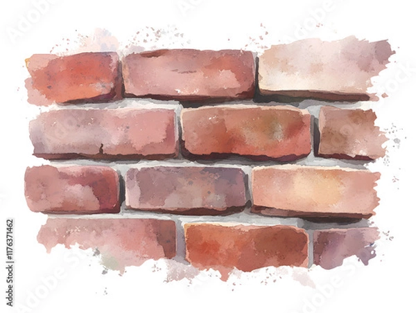 Obraz Watercolor style brick wall with earthy red tones and soft textures, creating warm and inviting atmosphere. Perfect for backgrounds or artistic projects