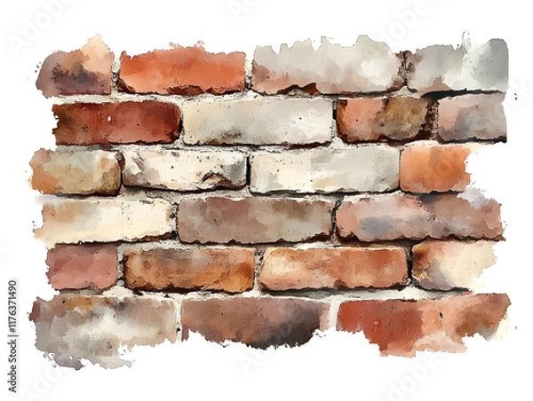 Fototapeta Watercolor style brick wall featuring earthy red tones and soft textures, creating rustic and warm atmosphere. Ideal for backgrounds and artistic projects