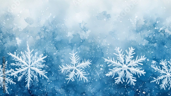Fototapeta Light blue cyan white abstract watercolor background,
Sky cloud snow and snowflake in winter.