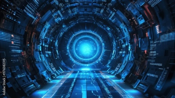 Fototapeta Futuristic portal exploration virtual space digital art sci-fi environment immersive perspective technology concept