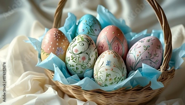 Fototapeta easter eggs in basket