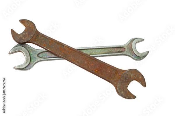 Obraz Old wrench isolated on white background