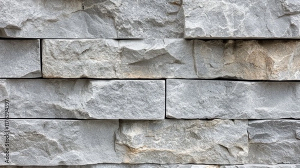 Fototapeta Close-up of a light gray stone wall with rough textures and subtle grunge details, offering a modern and abstract background for banners