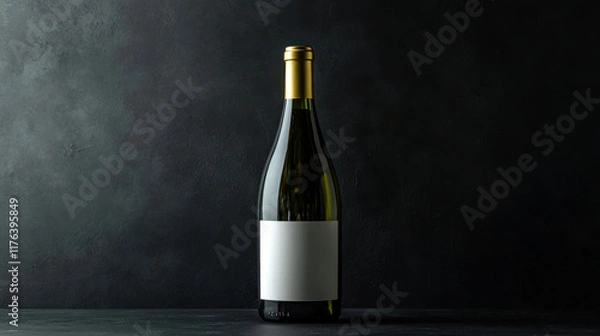 Fototapeta blank chardonnay bottle with gold cap stands against dark background, showcasing its elegant shape and potential for customization. Perfect for branding or design projects