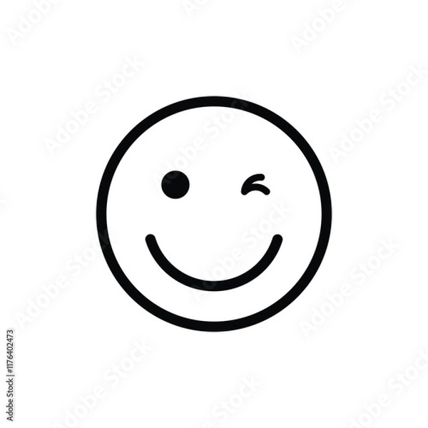 Fototapeta winking face with smile otuline emoji