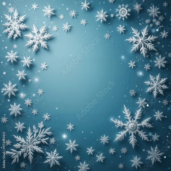 Fototapeta abstract winter background, with snowflake elements and bokeh light