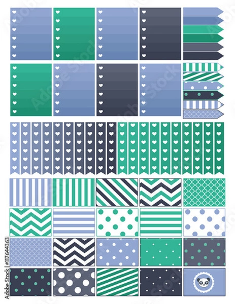 Obraz Geometric printable planner fullbox design.halfboxes with geometric patterns for decorative or functional use in planners,agendas,bullet journals,stationery,organizing.Vector clipart.Clipart