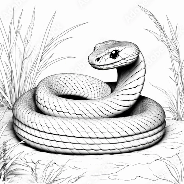 Fototapeta coloring pages animal for kids. cute snake. ready to print on standard 8.5x11 inch paper, 300 DPI resolution for high quality.