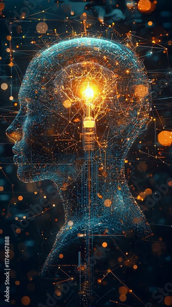 Obraz AI  Innovation  Network  Digital Brain  Idea  Lightbulb  Technology Concept
