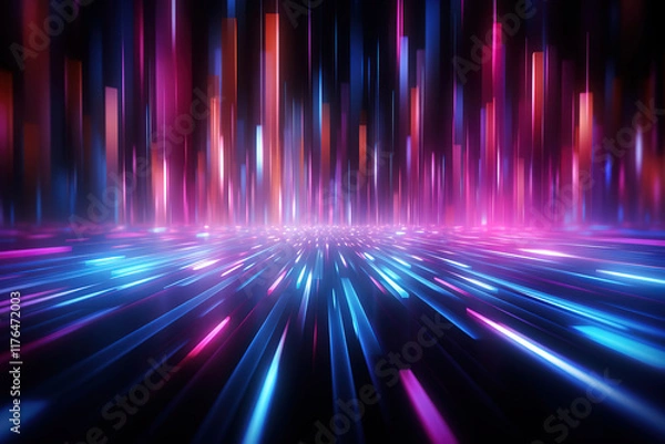 Fototapeta Fantastic Abstract bokeh background with financial technology symbols and dynamic light streaks