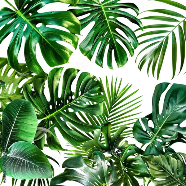 Fototapeta  Border of Fresh Green Tropical Leaves Isolated on Transparent Background