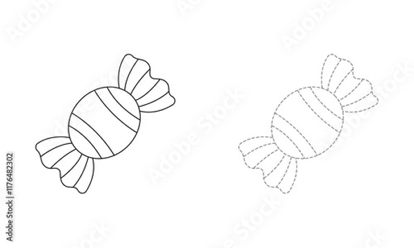 Fototapeta Tracing lines for toddlers. Handwriting practice sheet. Educational children game, printable worksheet for kids with Candy