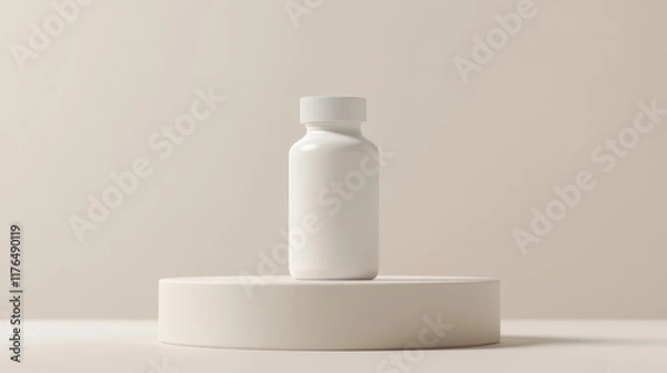 Fototapeta a white bottle sitting on top of a white pedestal
