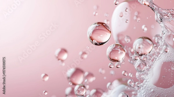 Fototapeta Dewy glowing background with floating potassium drops and text space for wellness concepts.