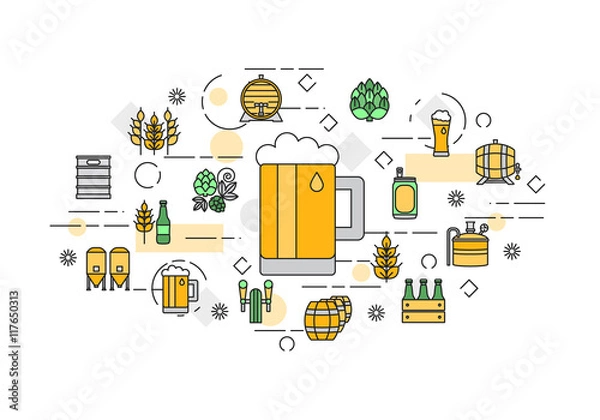 Obraz Thin line flat design banner for beer brewer