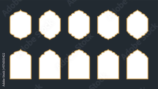 Obraz islamic frame collection gold luxury ornament abstract white arabic background, ramadan kareem eid mubarak card 
