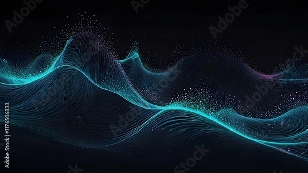 Fototapeta Abstract digital wave of particles. Futuristic point wave. Generative AI