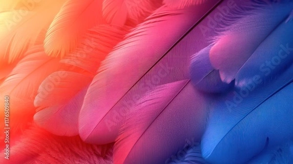 Fototapeta Vibrant multicolored bird feathers background.