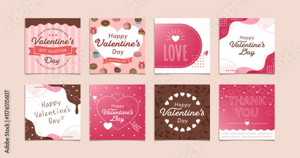 Fototapeta バレンタインセールのSNS,ソーシャルメディア投稿用バナーセット 正方形 / オープンパスあり,編集可能 / インスタグラム,facebook,フレーム,テンプレート,背景,バレンタインデー,フレーム