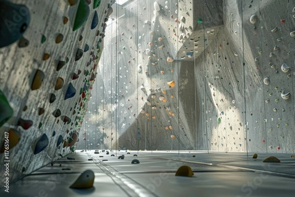 Fototapeta Vibrant Color Visual of Photo of a Temperature Adaptive Rock Climbing Gym with Humidity Control
