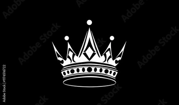 Obraz White Crown Illustration on Black Background. AI Generated