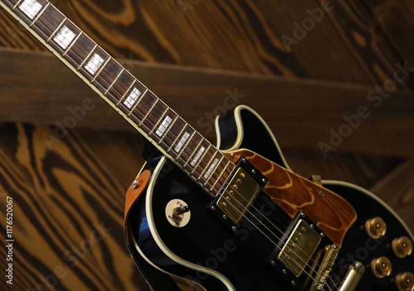 Obraz guitar on veneer background, texture for furniture in interior design for the production of beautiful products