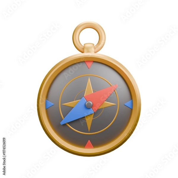 Fototapeta 3d icon render golden compass for travelling