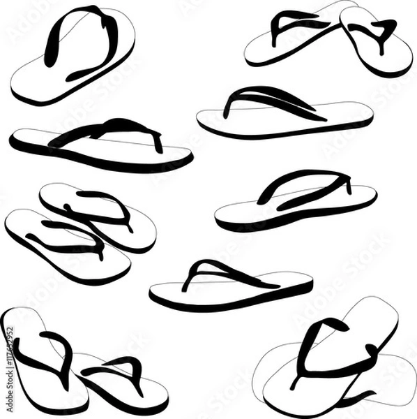 Obraz Flip flops, colored silhouettes. Vector illustration.