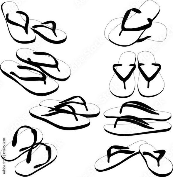 Obraz Flip flops, colored silhouettes. Vector illustration.